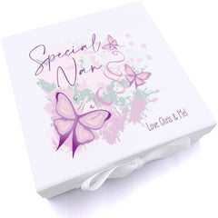 Personalised Special Nan Pink & Purple Butterfly Gift Keepsake Memory Box