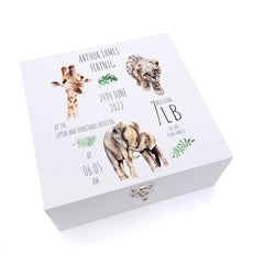 ukgiftstoreonline Personalised Safari Animal New Baby Wooden Box Gift