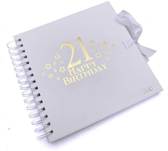 Personalised 21st Birthday White Scrapbook, Guest Book Or Photo Album with Gold Script