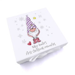 Personalised Baby Girl First Christmas Keepsake Box With Gnome