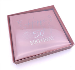 50th Birthday Gift For Her Pink Photo Album With Silver Present Script