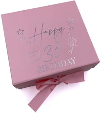 ukgiftstoreonline Pink 30th Birthday Keepsake Memory Box Gift With Silver Print