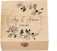 Personalised Wedding Or Anniversary Wooden Box Gift Wreath Design