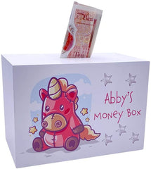 Personalised Cute Unicorn Baby Christening Gift Money Saving Box
