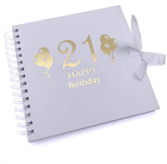 21st Birthday Balloon White Scrapbook Guest Book Or Photo Album with Gold Script