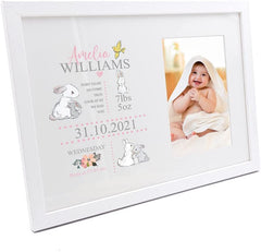 Personalised Rabbit Baby Girl Photo Frame