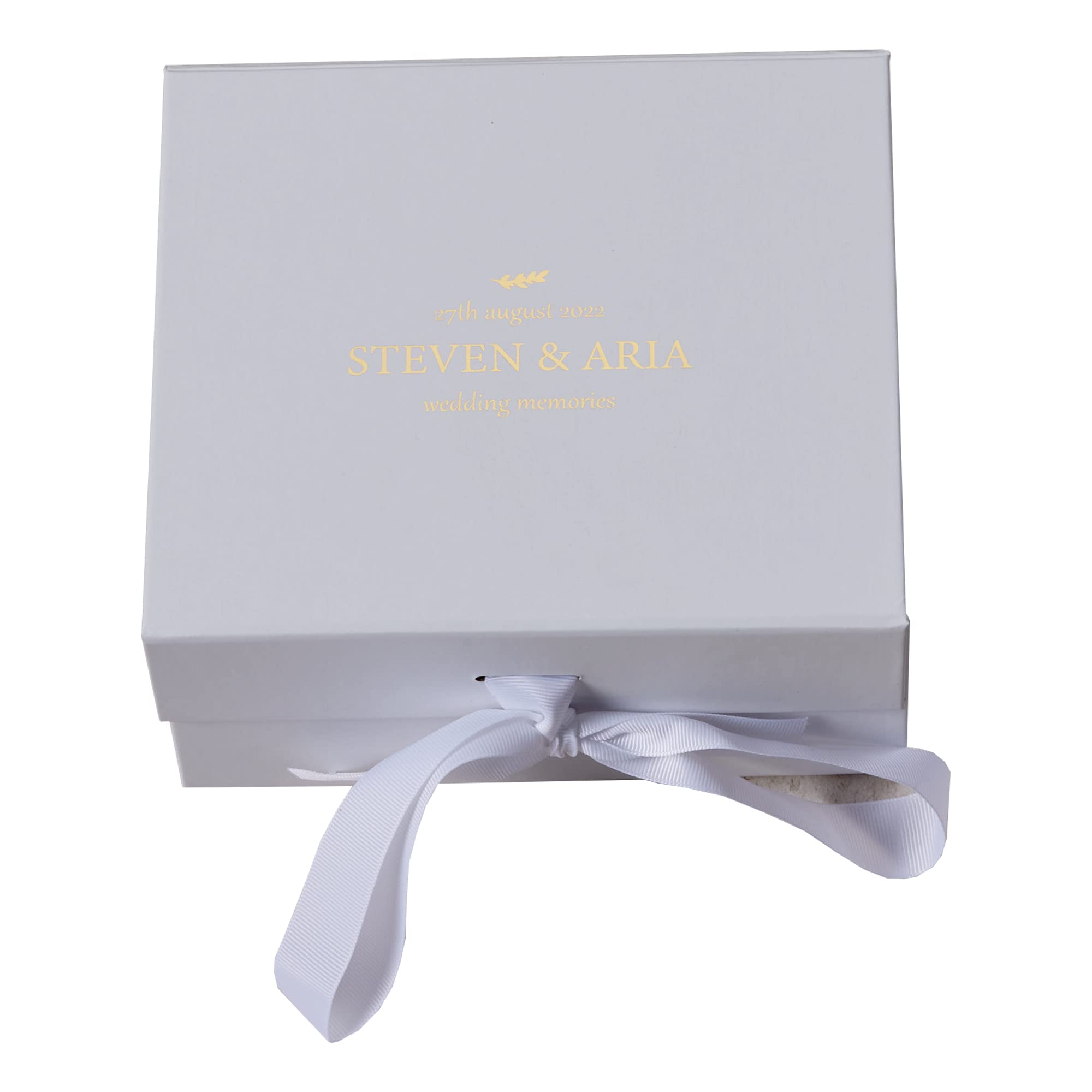 ukgiftstoreonline Personalised Wedding Memories White Gift Box With Gold Leaf