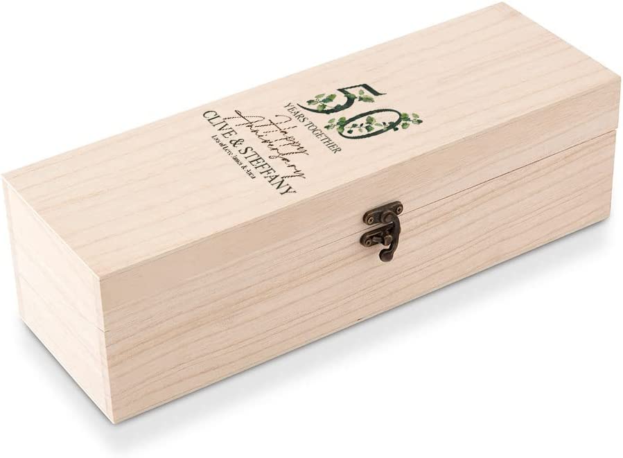 Personalised 50th Anniversary Wooden Wine or Champagne Box Gift