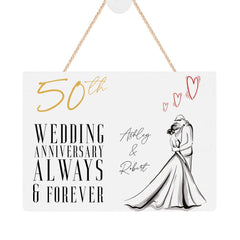 ukgiftstoreonline Personalised 50th Anniversary Plaque Gift With Couple and Hearts