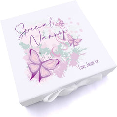 Personalised Special Nanny Pink & Purple Butterfly Gift Keepsake Memory Box