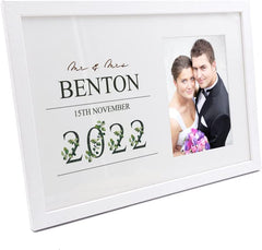 Personalised Wedding Photo Frame With Leaves Number Design