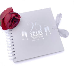 25th Silver Anniversary White Scrapbook Guest Book Photo Album Silver Script