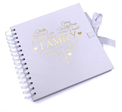 Family Themed White Scrapbook Photo Album with Gold Script