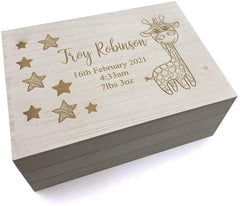 ukgiftstoreonline Personalised Baby Gift Wooden Memory Keepsake box Giraffe Crate Box