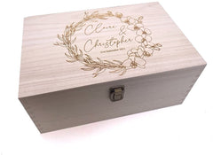 Personalised Wedding Keepsake Memory Box Any wording wreath and flowers
