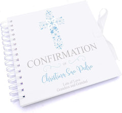 Personalised Confirmation Blue Ornate Cross Design Scrapbook Photo Album