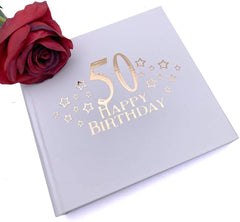 ukgiftstoreonline 50th Birthday Photo Album For 50 x 6 by 4 Photos Rose Gold Print