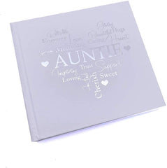 ukgiftstoreonline Auntie Themed Heart Photo Album For 50 x 6 by 4 Photos Silver Print