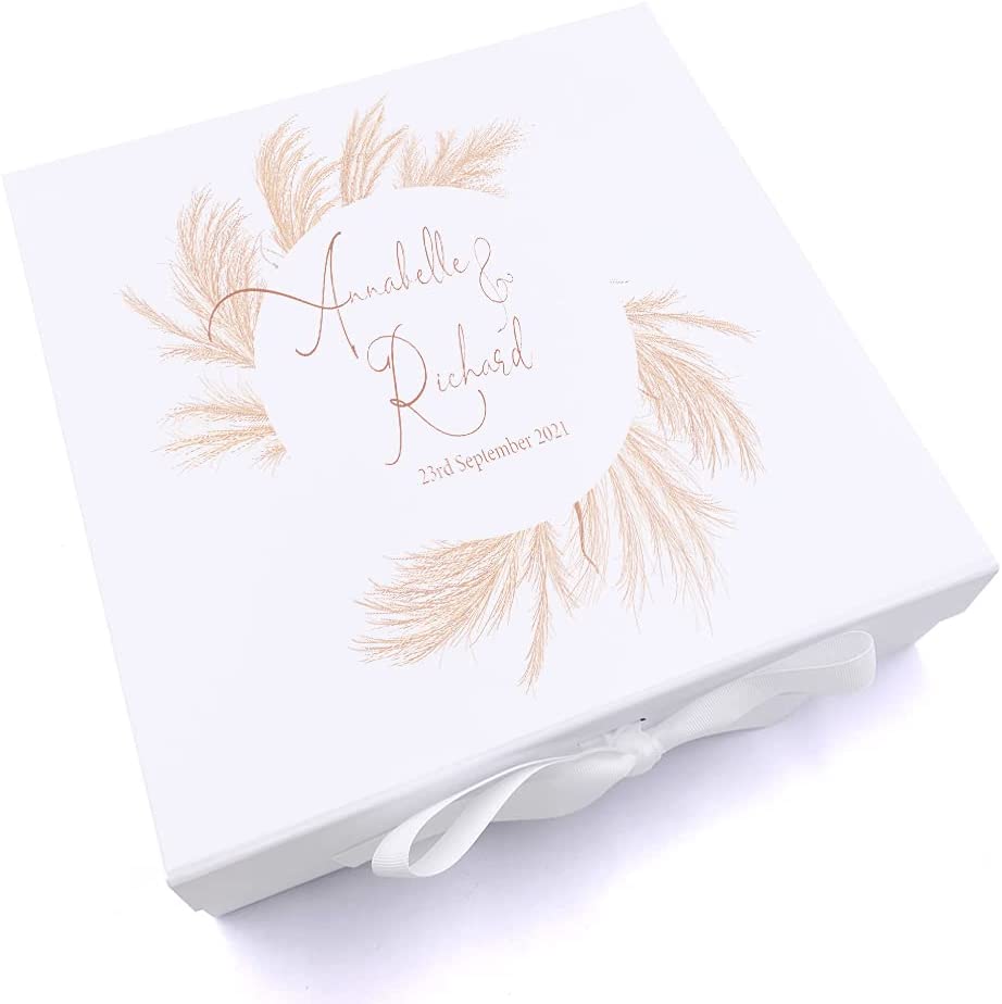 ukgiftstoreonline Personalised Wedding Feather Design Keepsake Memory Box