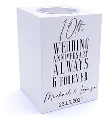 Personalised 10th Wedding Anniversary Tea Light Holder Gift