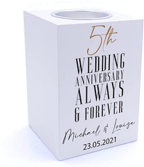 Personalised 5th Wedding Anniversary Tea Light Holder Gift