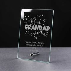 ukgiftstoreonline Personalised Best Grandad Ever Glass Plaque