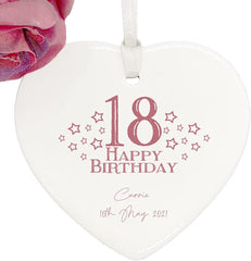 ukgiftstoreonline Personalised Any Age Birthday Gift porcelain heart With Ribbon 18th, 21st, 30th, 40th, 50th, 60th
