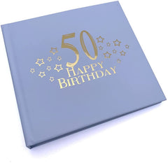 50th Birthday Blue Photo Album Gift With Gold Script