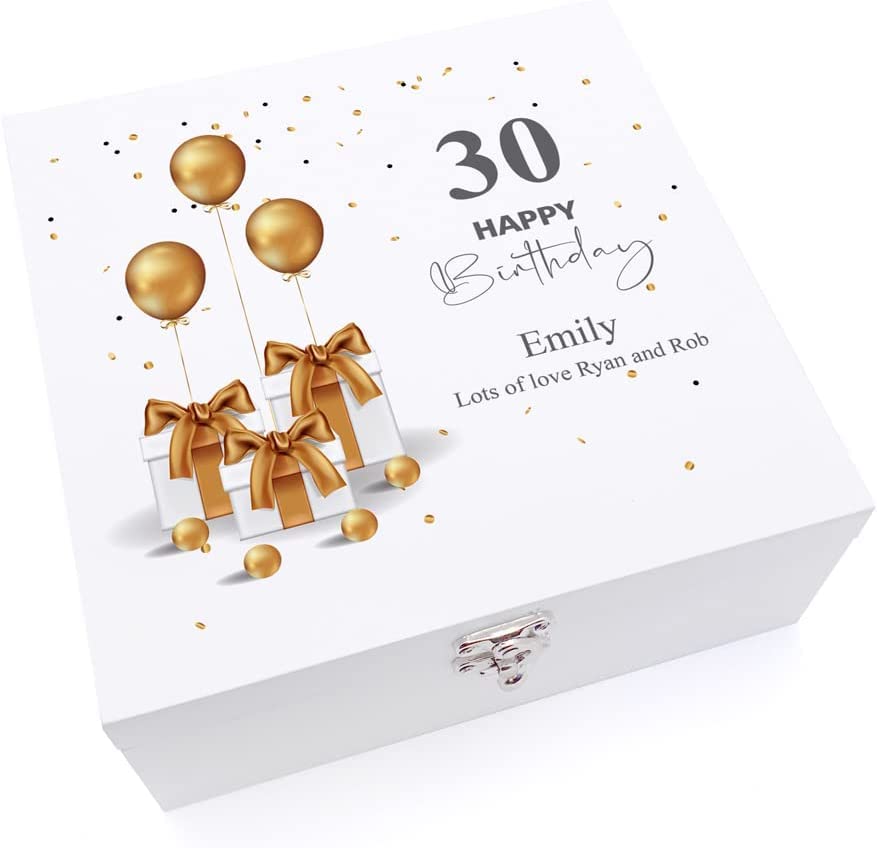 ukgiftstoreonline Personalised 30th Birthday Gift Keepsake Large Wooden Box Present Design.