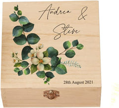 Personalised Wedding Or Anniversary Wooden Box Gift Eucalyptus Design