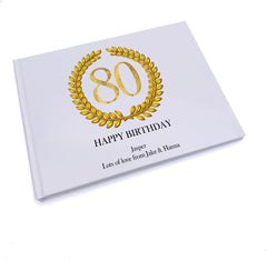 Personalised 80th Birthday Gift for Him Guest Book Gold Wreath Design
