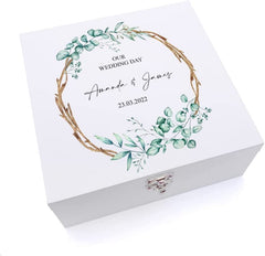 ukgiftstoreonline Personalised Wedding Keepsake Large Memories Wooden Box Gift Sticks and Leaves