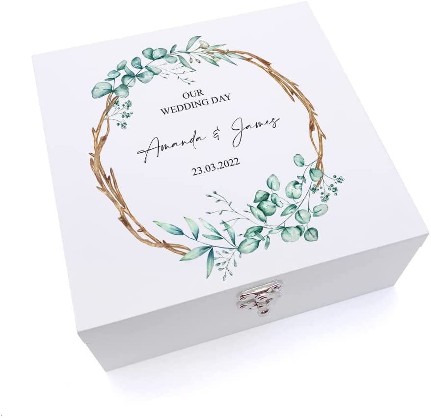 Personalised Wooden Keepsake Box For Wedding Memories – Sticks And Leaves Design – UV-824
