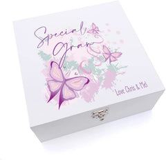 ukgiftstoreonline Personalised Special Gran Pink and Purple Butterfly Keepsake Wooden Box Gift
