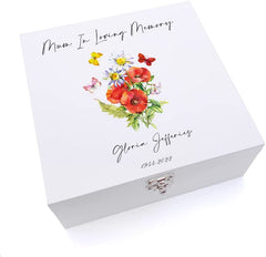 ukgiftstoreonline Personalised Mum Remembrance Keepsake Wooden Box flowers and Butterflies
