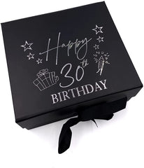 ukgiftstoreonline Black 30th Birthday Keepsake Memory Box Gift With Silver Print