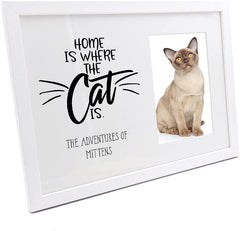Personalised home is where the cat is photo frame