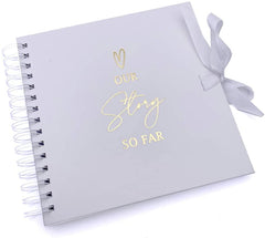 Our Story So Far Love Themed White Scrapbook Guest Book Photo Album Gold Script