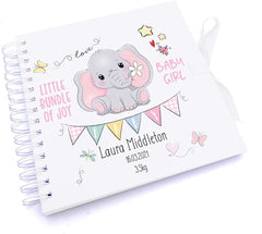 Personalised Baby Girl Scrapbook Photo Album Or Guest Book with Elephant