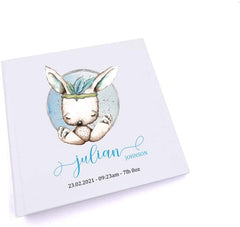 ukgiftstoreonline Personalised Baby Boy Photo Album Gift Sitting Rabbit