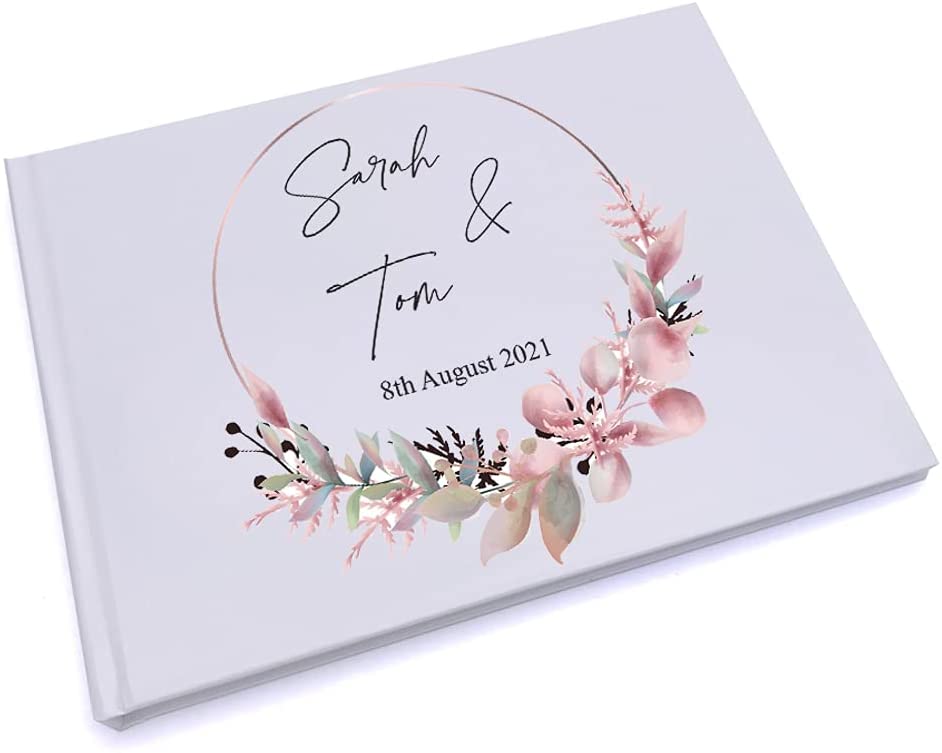 Personalised Floral Wreath Wedding Lined Guest Book Hard Cover 80 Pages