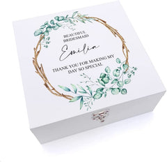 ukgiftstoreonline Personalised Bridesmaid Gift Keepsake Large Memories Wooden Box Leaf Design