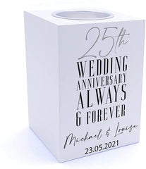 Personalised 25th Wedding Anniversary Tea Light Holder Gift