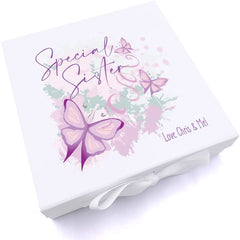 Personalised Special Sister Pink & Purple Butterfly Gift Keepsake Memory Box