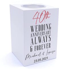 Personalised 40th Wedding Anniversary Tea Light Holder Gift