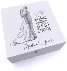 ukgiftstoreonline Personalised Luxury Wooden 25th Wedding Anniversary Keepsake Box