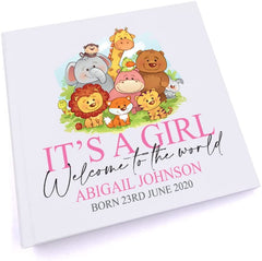 Personalised Cute Baby Girl Photo Album Gift Jungle Animal Themed