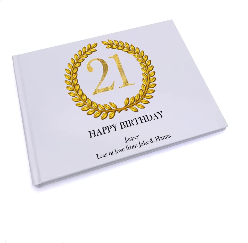 Personalised 21st Birthday Gift for Him Guest Book Gold Wreath Design