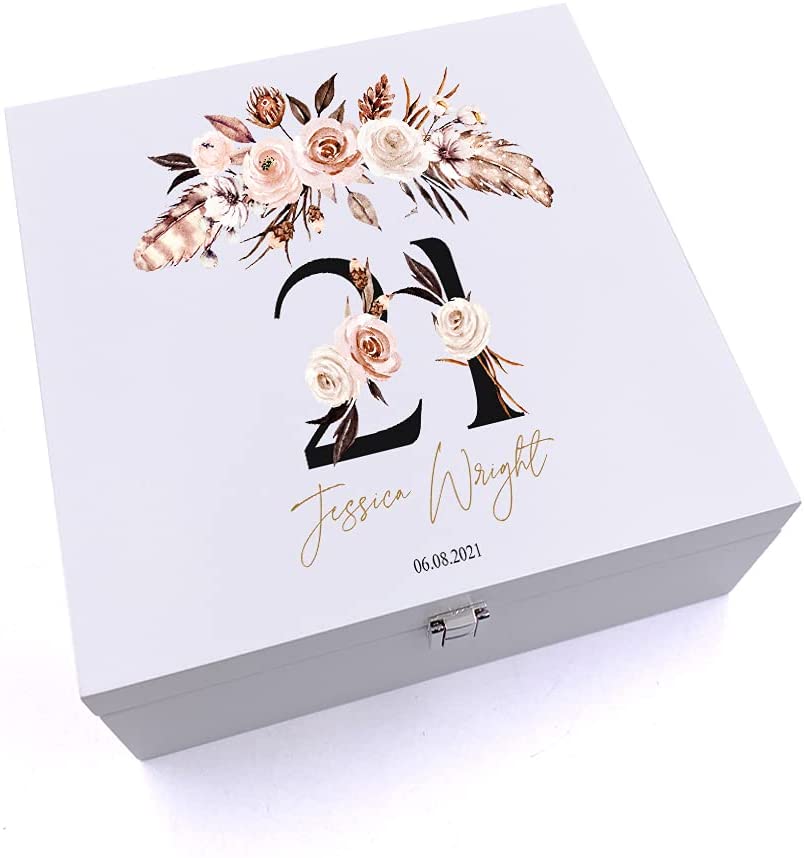 ukgiftstoreonline Personalised Boho Style Any Age Birthday Keepsake Wooden Box
