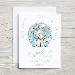 Personalised Welcome to the World New Baby Boy Card Blue Elephant Design